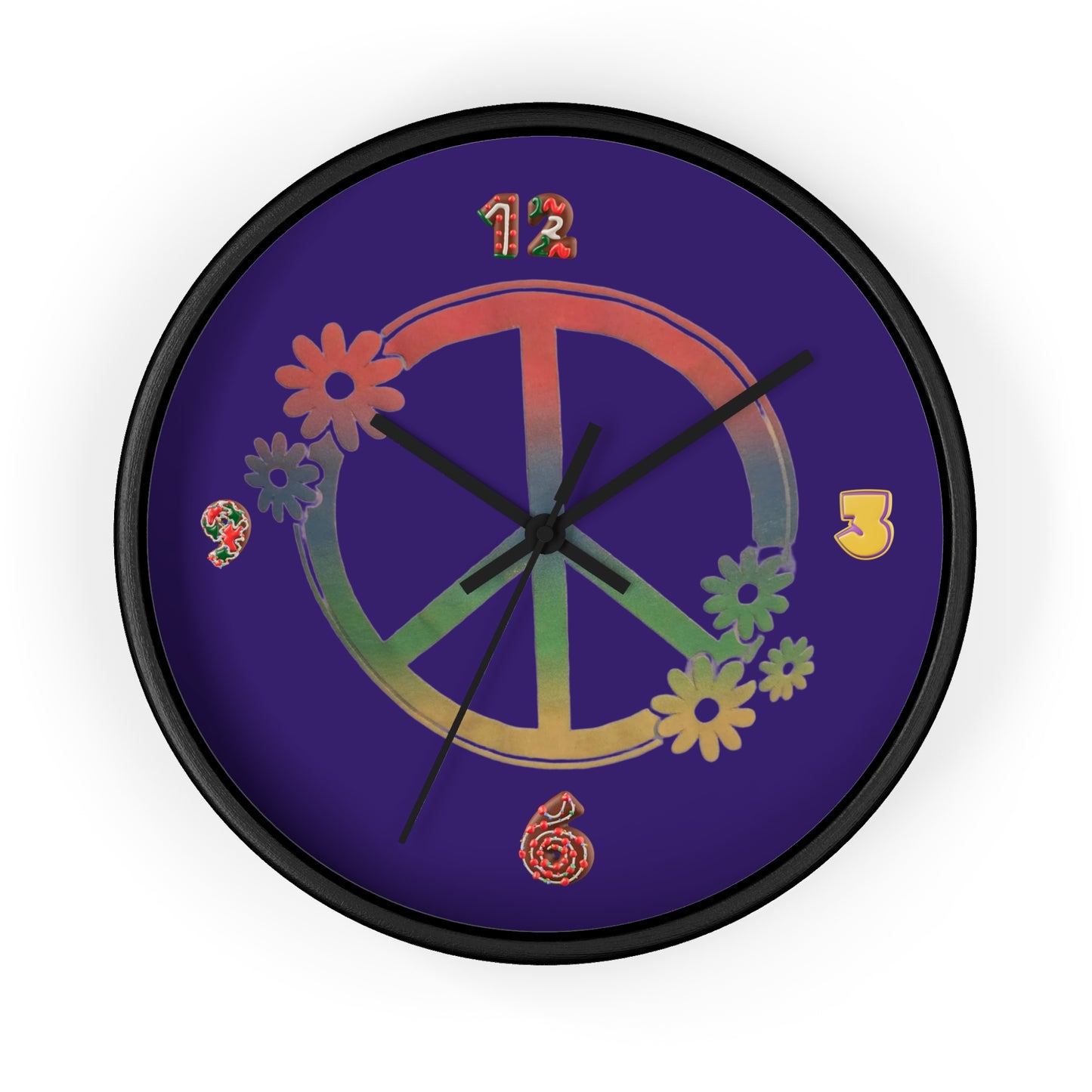Hippie Peace Sign Wall Clock — Floral Retro Psychedelic Timepiece
