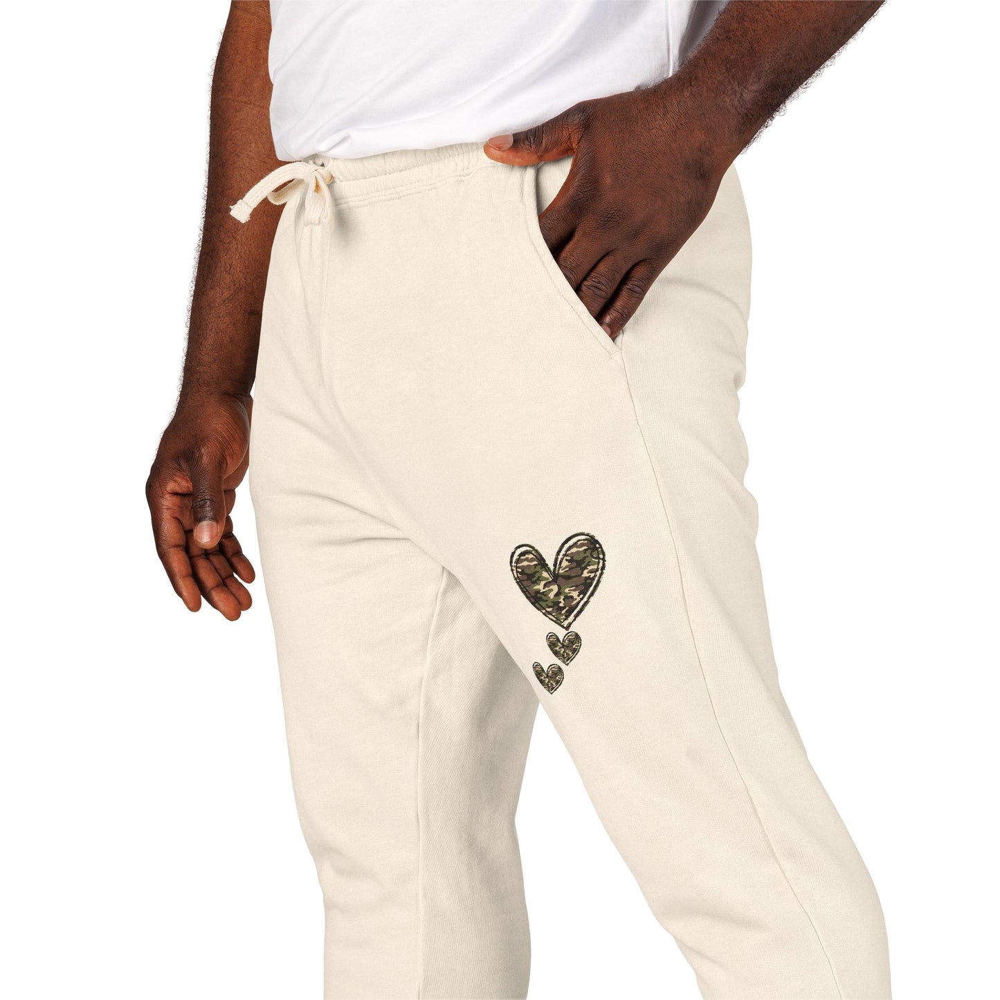 Camo Heart Trail Sweatpants — Soft Comfort, Quiet Drip Fleece Joggers