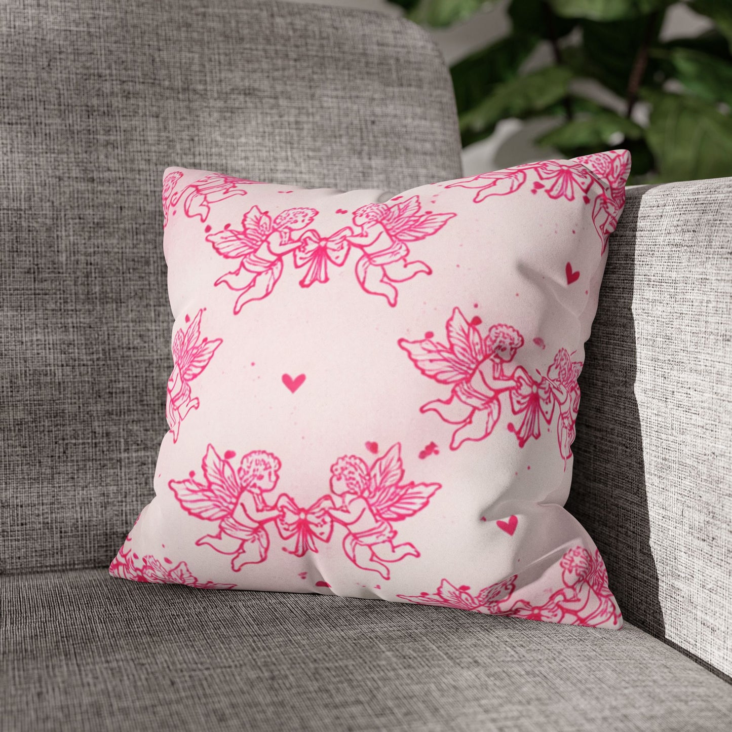 Pink Cherub Faux Suede Pillowcase — Soft Angelic Charm for Your Sanctuary