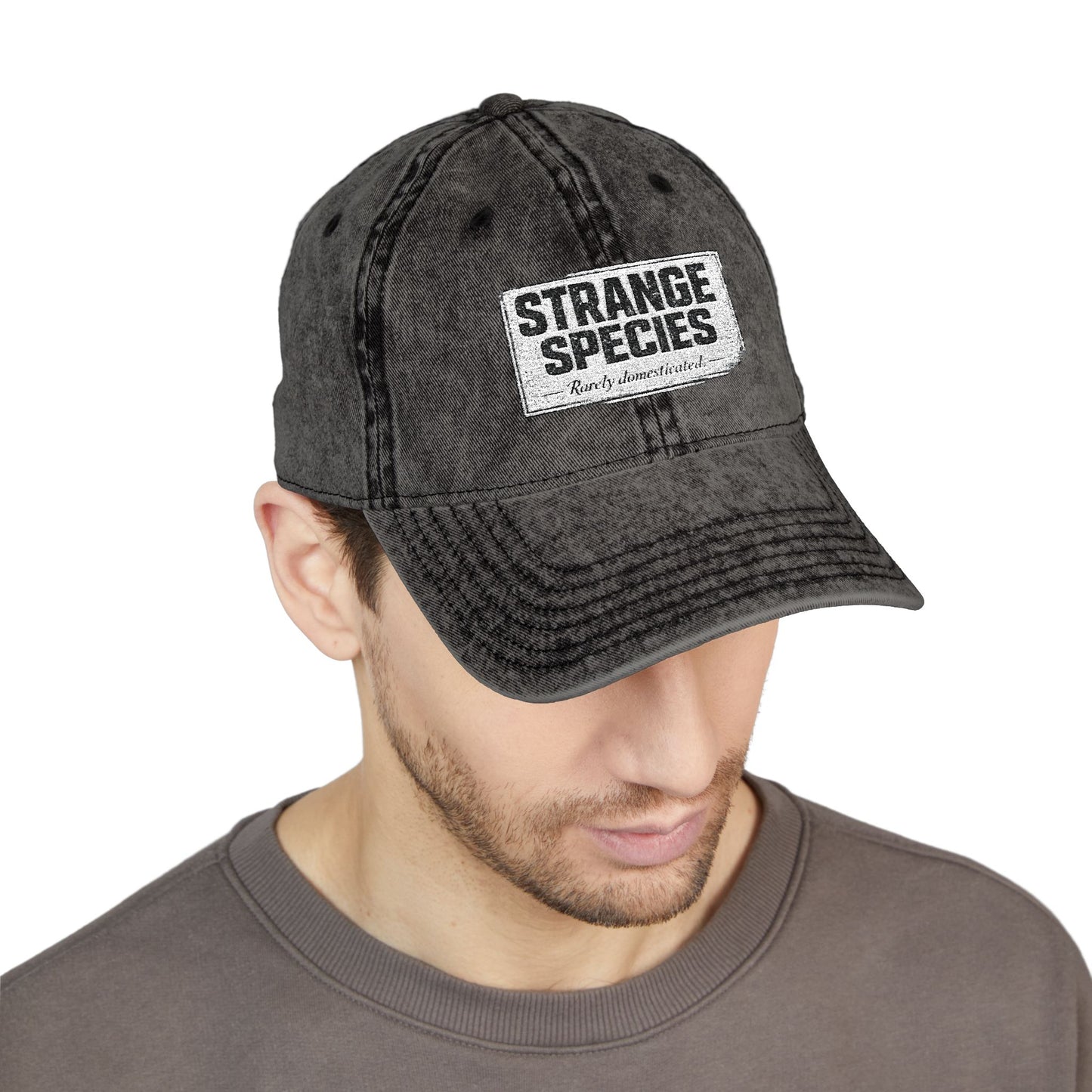 Vintage Embroidered Cap — "Strange Species" Distressed Hat