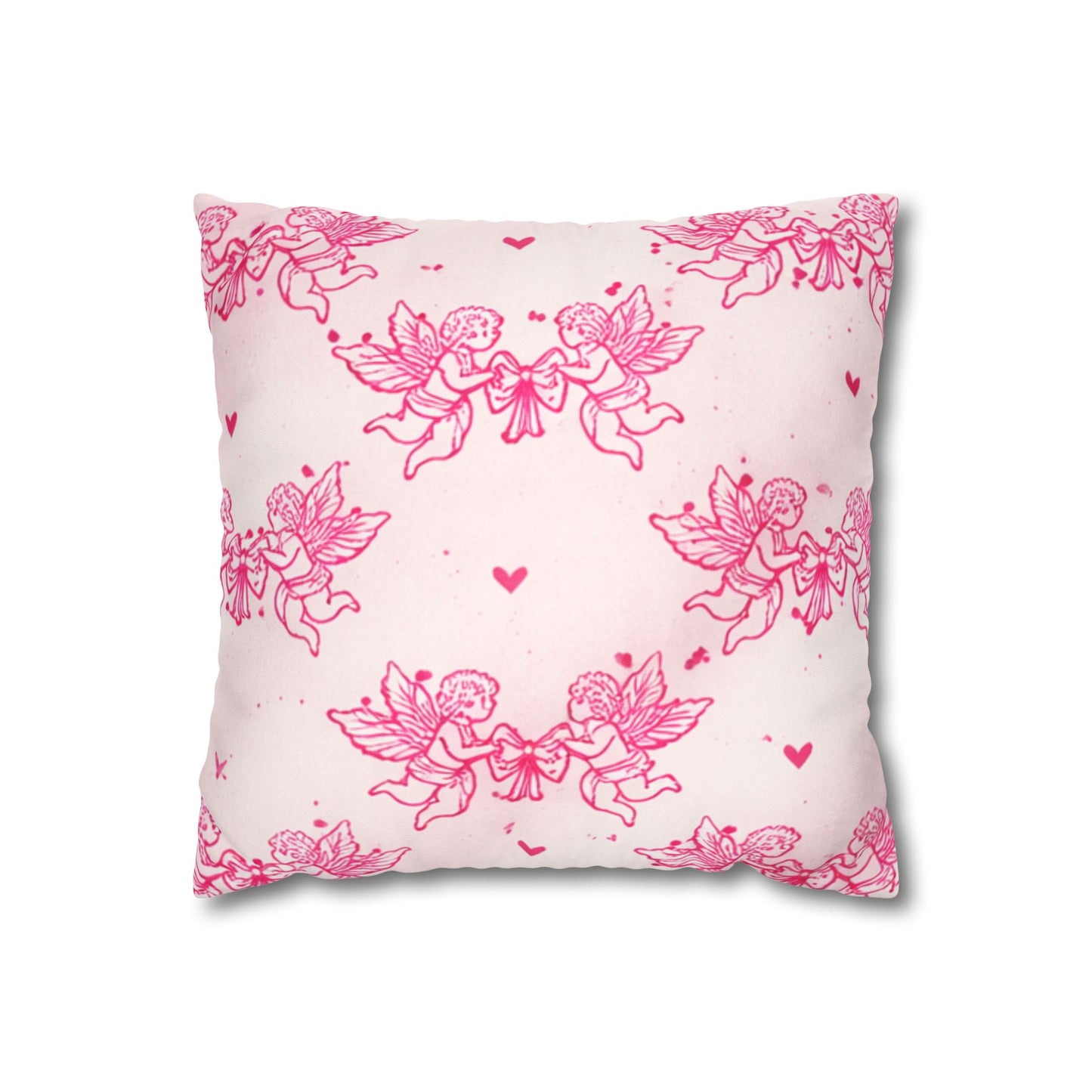 Pink Cherub Faux Suede Pillowcase — Soft Angelic Charm for Your Sanctuary