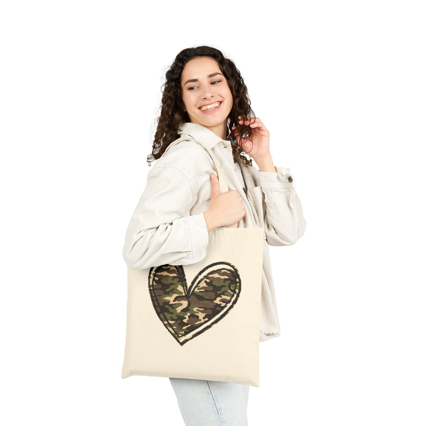 Camo Heart Canvas Tote — Durable Canvas Bag with Subtle Edge