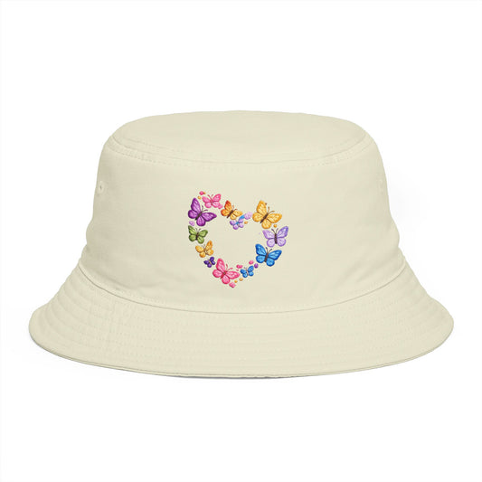 Butterfly Heart Bucket Hat — Cute Pastel Floral Summer Sun Hat