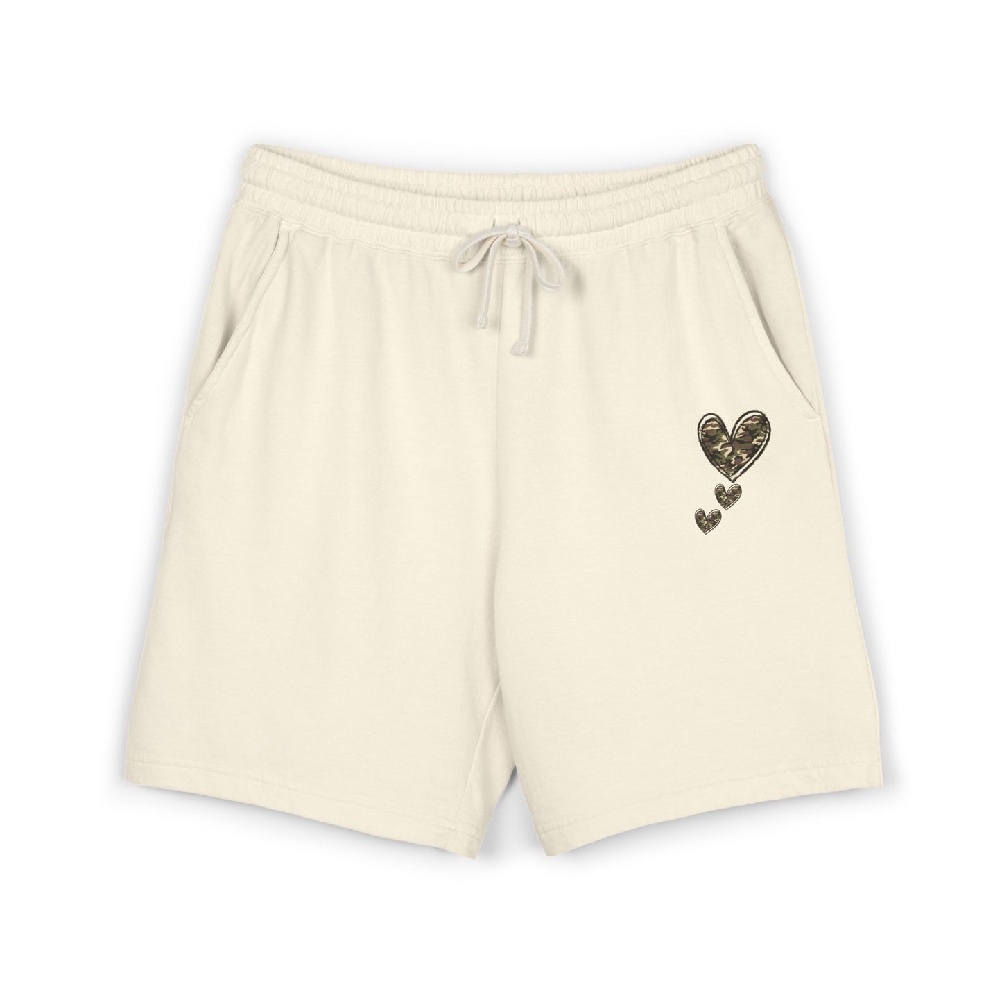 Camo Heart Trail Shorts — Soft Comfort Quiet Drip Fleece Shorts