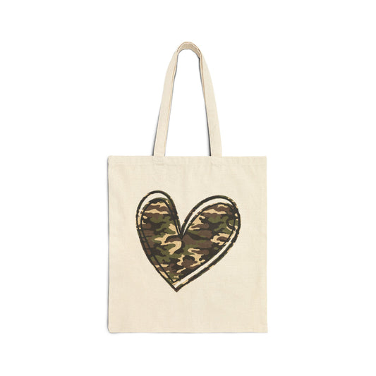 Camo Heart Canvas Tote — Durable Canvas Bag with Subtle Edge