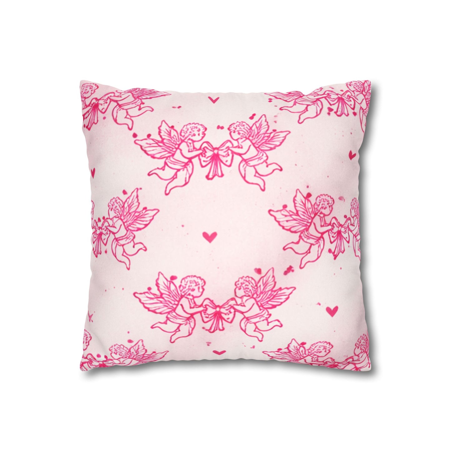 Pink Cherub Faux Suede Pillowcase — Soft Angelic Charm for Your Sanctuary