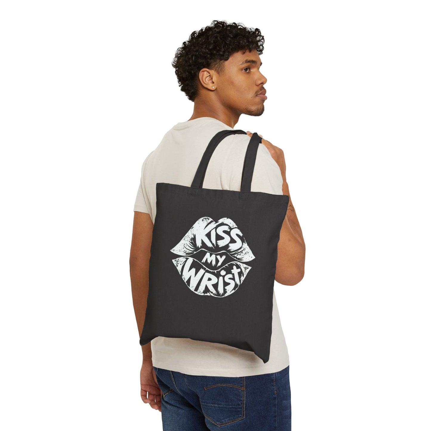 'Kiss My Wrist' Graphic Cotton Canvas Tote Bag | Funny Attitude Tote | Everyday Carryall Bag | reusable | Shopping Tote | Sassy Gift