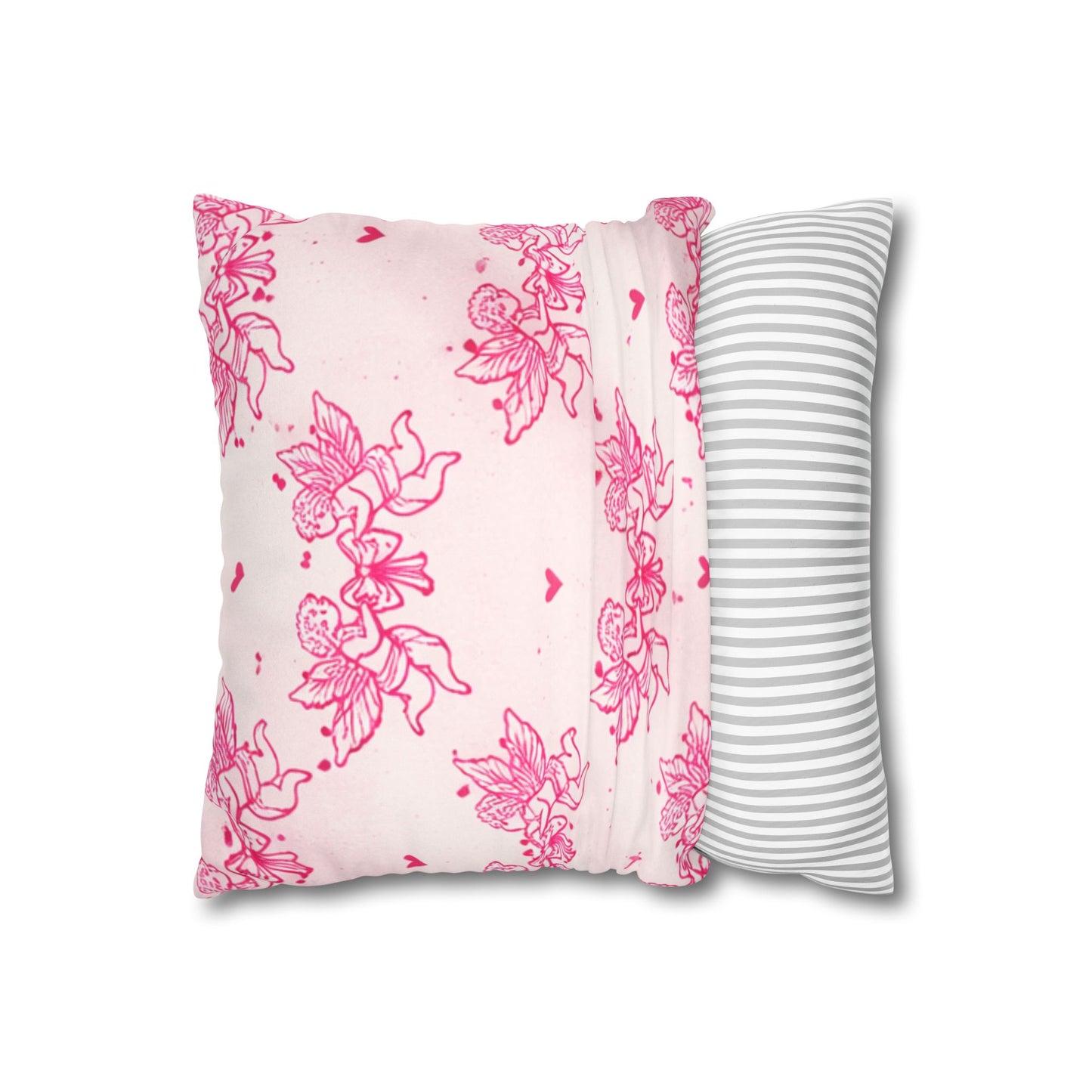 Pink Cherub Faux Suede Pillowcase — Soft Angelic Charm for Your Sanctuary