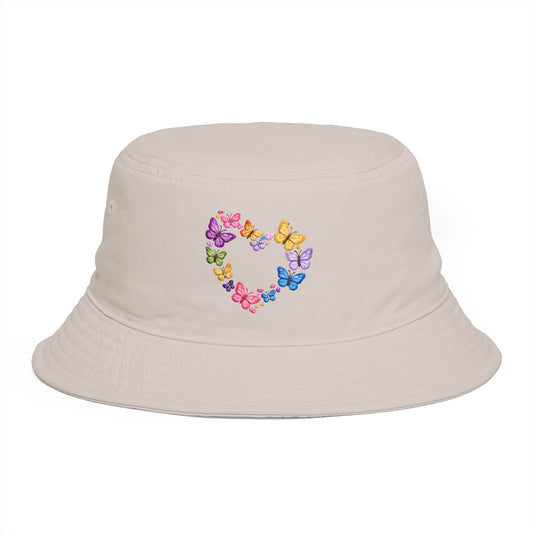 Butterfly Heart Bucket Hat — Cute Pastel Floral Summer Sun Hat