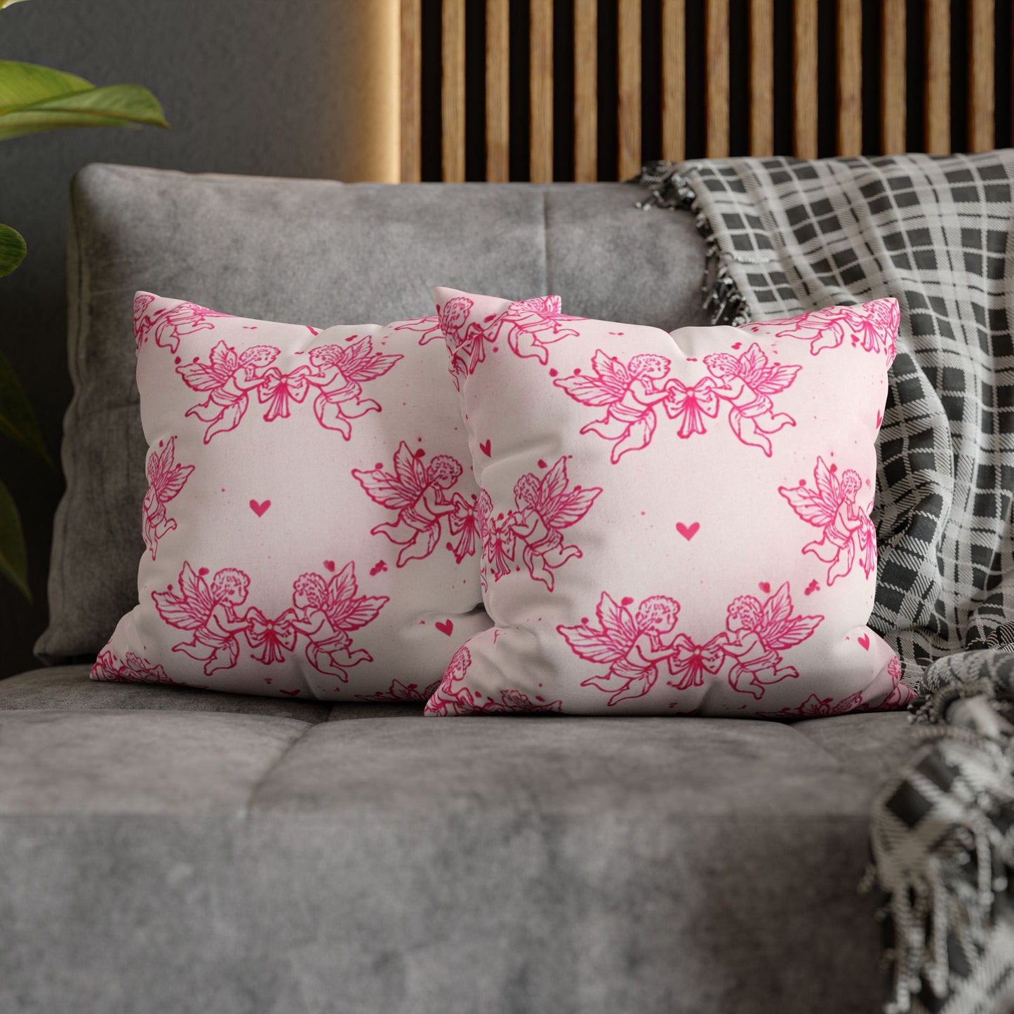 Pink Cherub Faux Suede Pillowcase — Soft Angelic Charm for Your Sanctuary