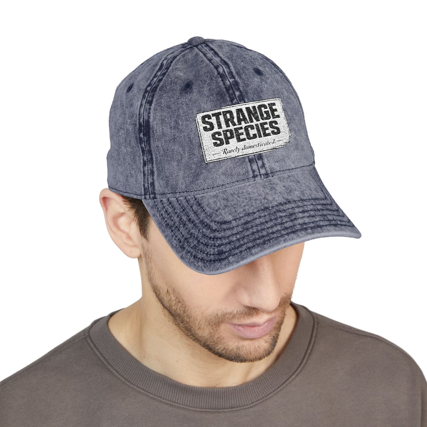 Vintage Embroidered Cap — "Strange Species" Distressed Hat