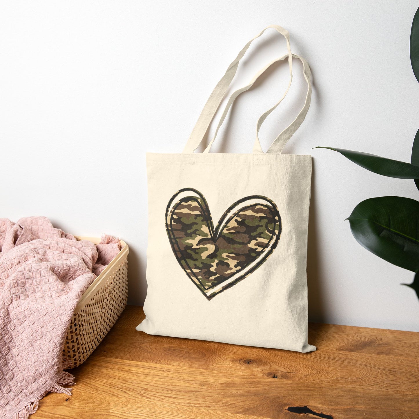 Camo Heart Canvas Tote — Durable Canvas Bag with Subtle Edge