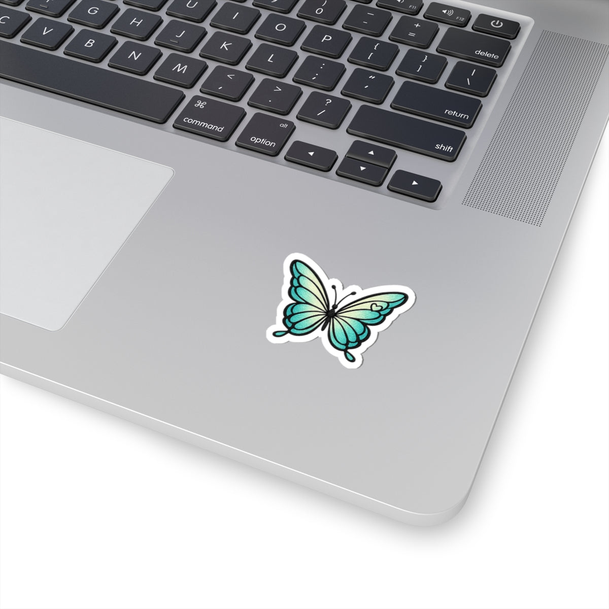 Aqua Heart Butterfly Sticker — Vinyl Decal for Laptops & Journals