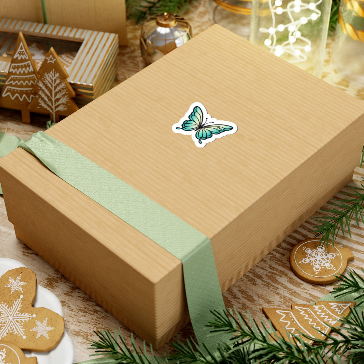 Aqua Heart Butterfly Sticker — Vinyl Decal for Laptops & Journals
