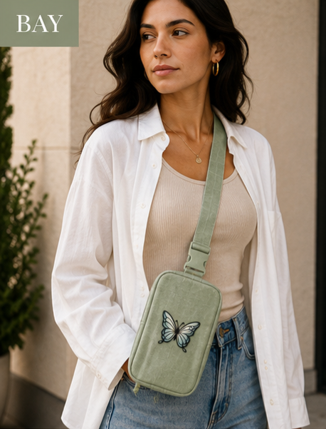 Embroidered Butterfly Explorer Sling Bag — Compact Travel Crossbody