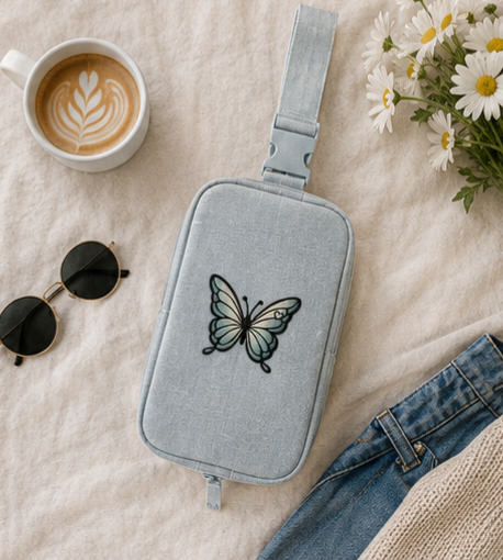 Embroidered Butterfly Explorer Sling Bag — Compact Travel Crossbody