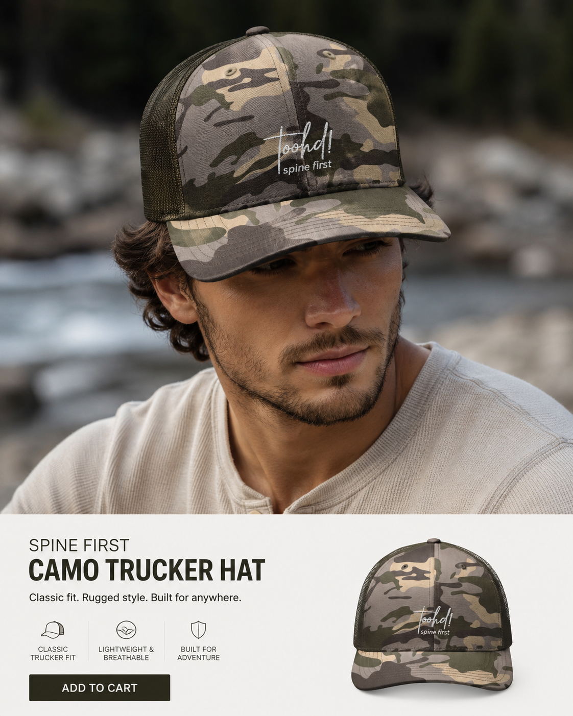 toohd! spine first™ Camo Cap — Attitude Up Front