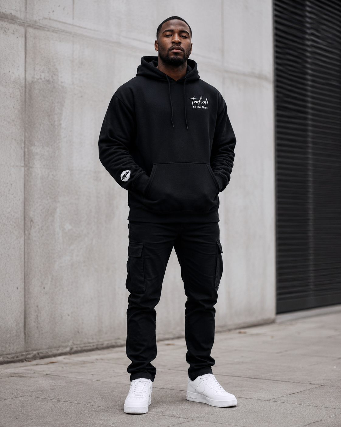 toohd! spine first™ Black Hoodie — Wear Your Backbone