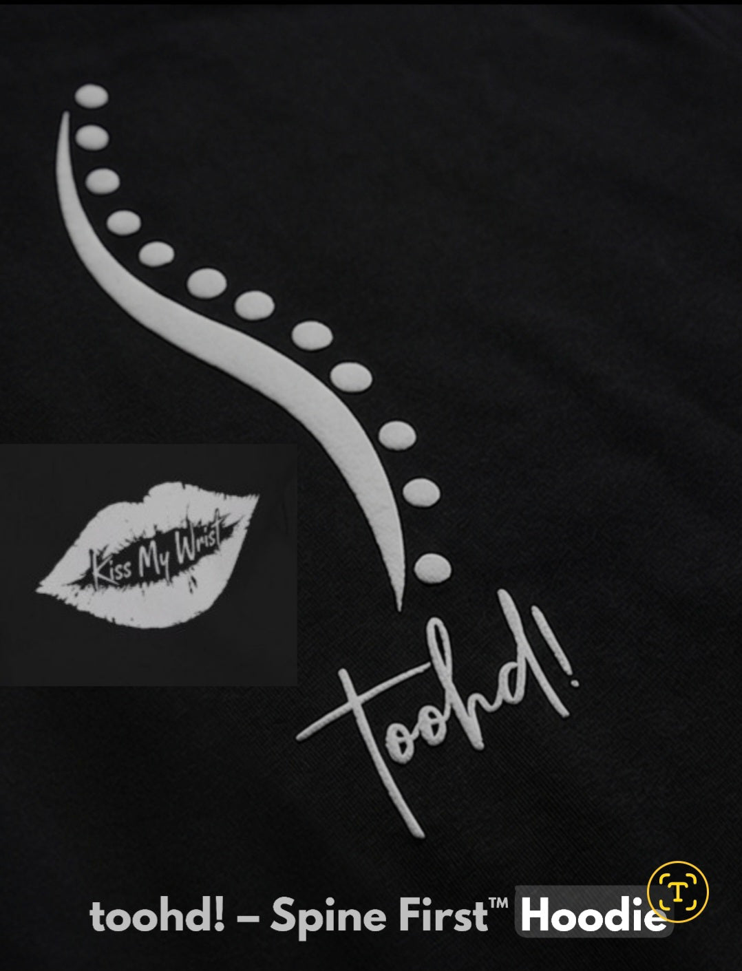 toohd! spine first™ Black Hoodie — Wear Your Backbone
