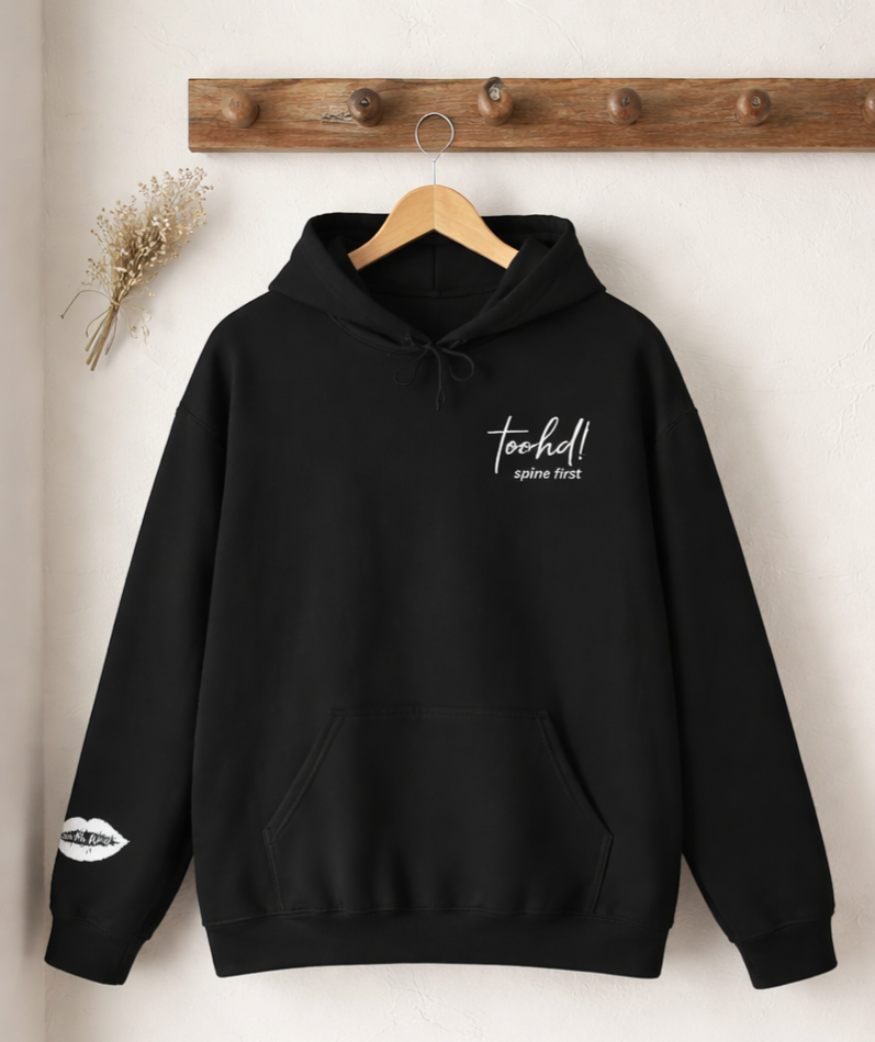 toohd! spine first™ Black Hoodie — Wear Your Backbone